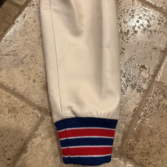 Celine x Hedi C Logo Leather Sleeve Blue Woold Teddy Jacket - Picture 4 of 14